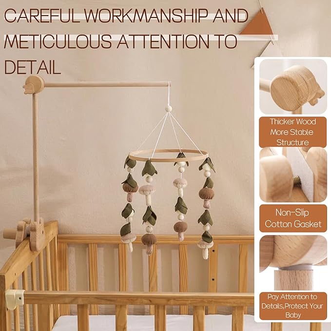 Baby Crib Mobile Arm,Desktop Installable Bear Wooden Crib Baby Holder,Thickened Bear Nursery Decor Attachment,Safe Anti Slip Adjustable Height