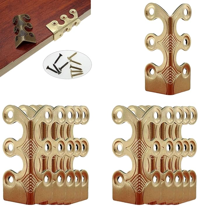 Skirting Board Corner Protectors Solid Brass Baseboard Corner Protectors, Vintage Metal Corner Protector Table Corner Perimeter Cover Safety Bracket with Screws (Gold*10Pcs)