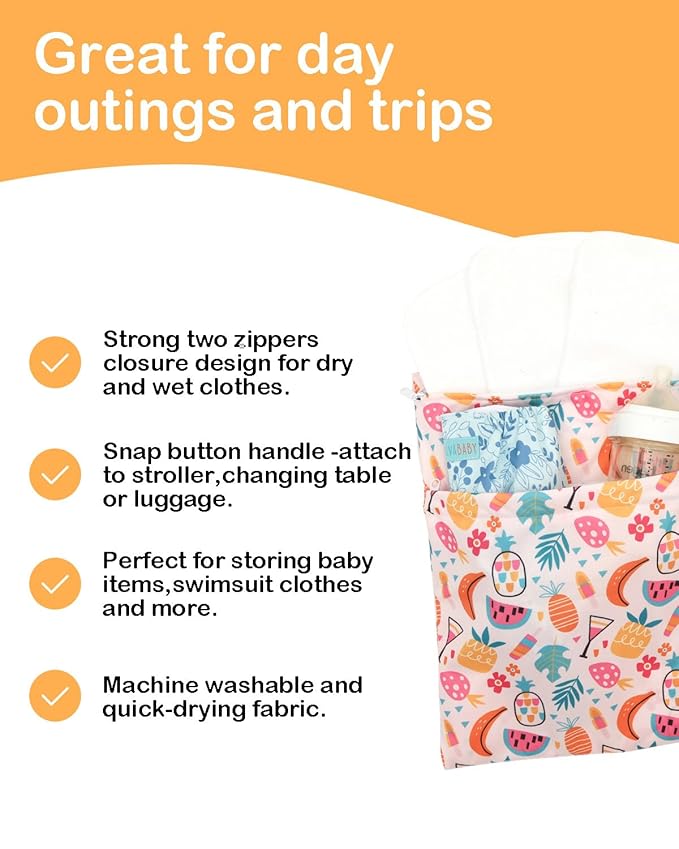 ALVABABY 2pcs Waterproof Wet Dry Bags,Reusable with Two Zippered Pockets,Baby Cloth Diaper,Travel,Beach,Pool,Daycare,Soiled Baby Items,Yoga Gym Bag,Swimsuits or Wet Clothes 2LW05
