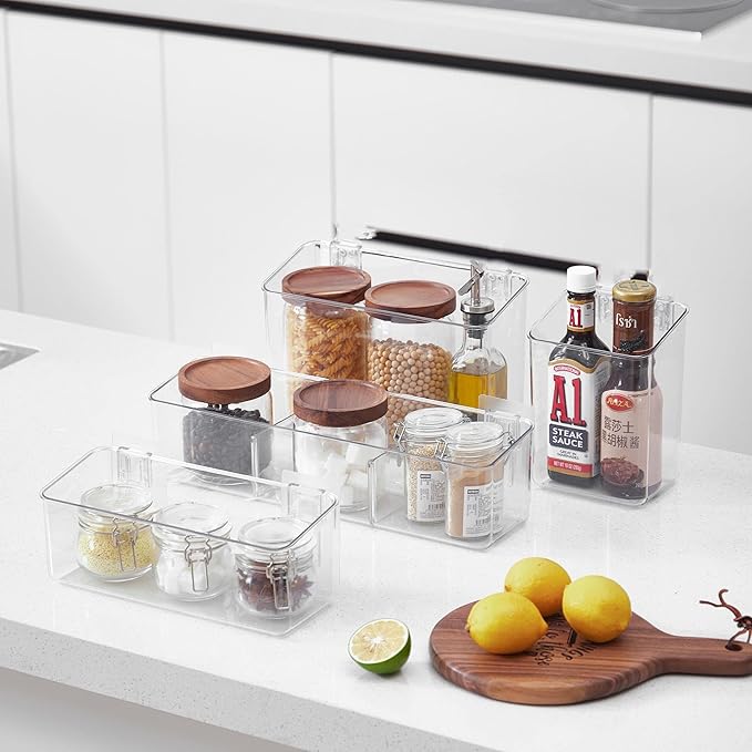 BIINONE Adhesive Mount Storage Organizer Container Basket Bins, Plastic Over Cabinet Door Organizer, Pantry Wall Organization, Bathroom Organizer, Space Saving Holder for Sandwich Bags-4 Pack