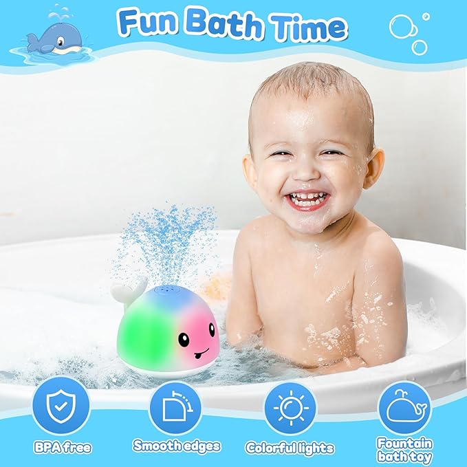 Baby Bath Toys for Kids Ages 1-3, Easter Basket Stuffers for Baby 1 2 3 Year Boy Girl, Whale Bath Toy Sprinkler Light up Bath Toys for Babies 6-12 Months, Toddlers Bathtub Toys Baby Birthday Gifts