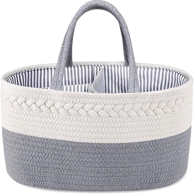 ABenkle Diaper Caddy Organizer, Boho Rustic Cotton Rope Nursery Baby Basket, Changing Table Organizer for Baby Diaper Storage and Baby Shower