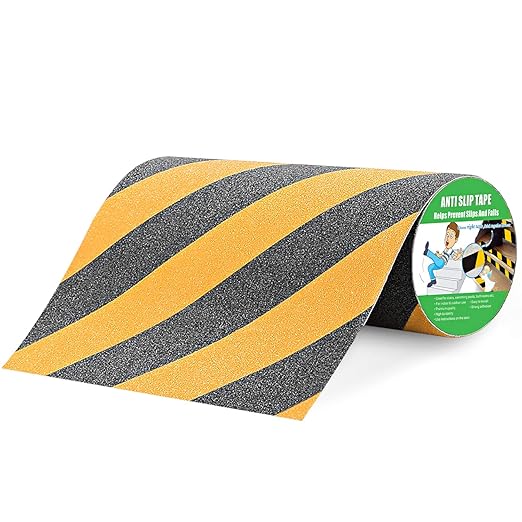 Anti Slip Tape, High Traction, Strong Grip Abrasive, Not Easy Leaving Adhesive Residue, Indoor & Outdoor (12" Width x 190" Long, Black/Yellow)