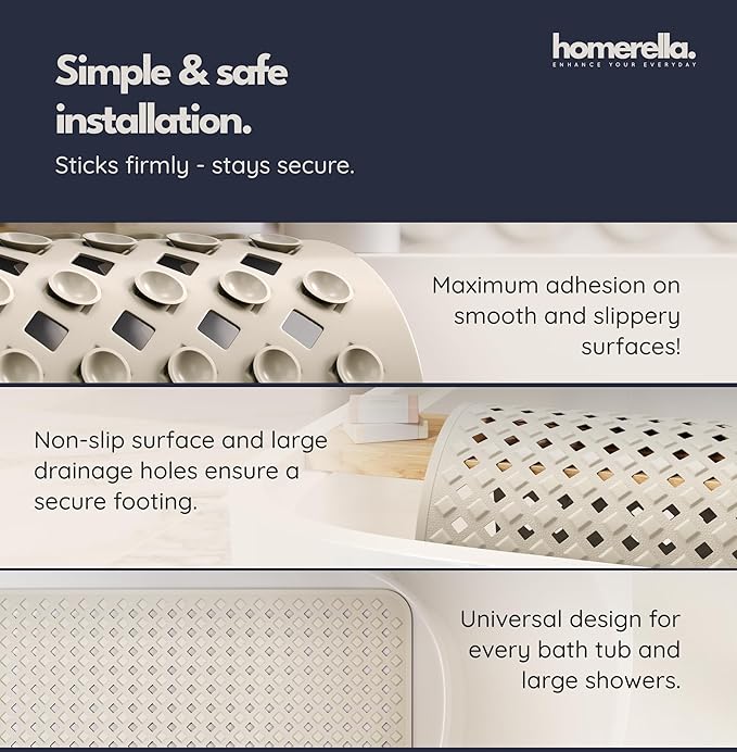 Bath Tub Mat Non Slip Anti Mold for Kids BPA Free INCL Hooks - homerella® Ocean Sea Animals 28x16, Baby Bath Mat Non Slip 200 Suction Cups, Non Toxic Machine Washable Toddler Bath Mat, EU Certified