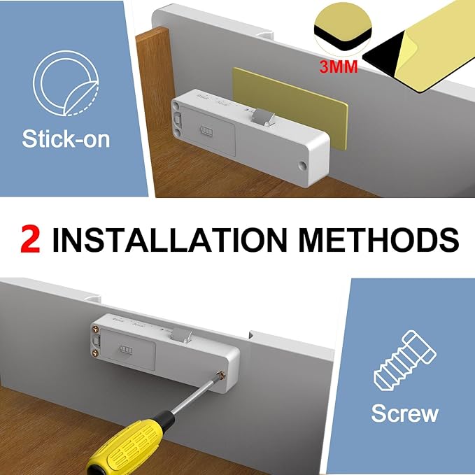 Cabinet Lock RFID Card NFC eLinkSmart Slim Hidden Double-Layer Drawer Lock Child Safety Cupboard Door Lock for Liquor File Kitchen Pantry Furniture Support Phone or Watch App No Drilling White