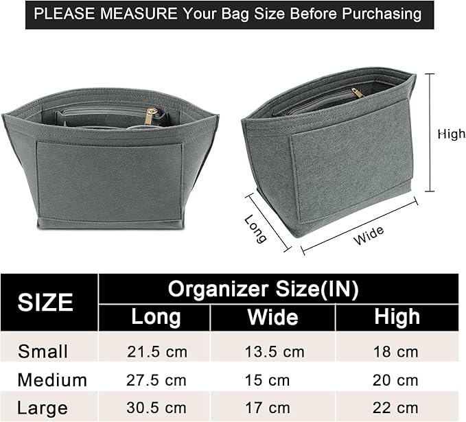 Felt Purse Organizer Insert for Longchamp Le Pliage M Handbag Insert (Light Grey, Medium)