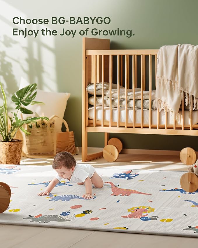 BG-BABYGO Baby Play Mat Foldable Baby Floor Play Mat Large 50"*78"*0.4" Soft Foam Playmat for Babies Reversible Waterproof Padded Baby Girl Play Mat Portable Crawling Mat for Indoor Outdoor