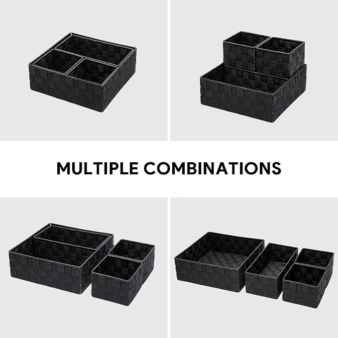 Posprica Small Black Baskets Cube Bin Container Tote,Woven Storage Baskets for Organizing Organizer Divider for Drawer, Closet, Shelf, Dresser, Set of 4