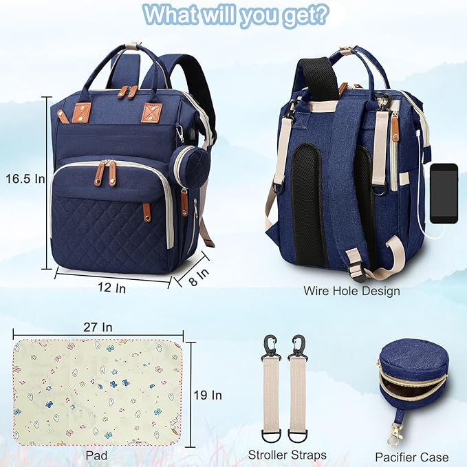 SHITIESHOU Diaper Bag Backpack Baby Bag, Baby Girl Boy Diaper Bag for Dad Mom with Pad, 16 Pockets, Pacifier Case, Large Diaper Bags Unisex for Travel (Blue)