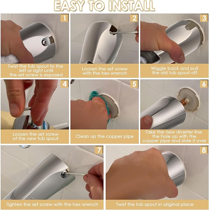 Enhon Slip on Tub Spout with Diverter, Compatible with American Standard 8888026.002 Tub Spout, Bathroom Bathtub Faucet, Fits 1/2 Copper Water Tube(5/8 Dia), 5/32 Hex Wrench(Brushed Nickel,2)