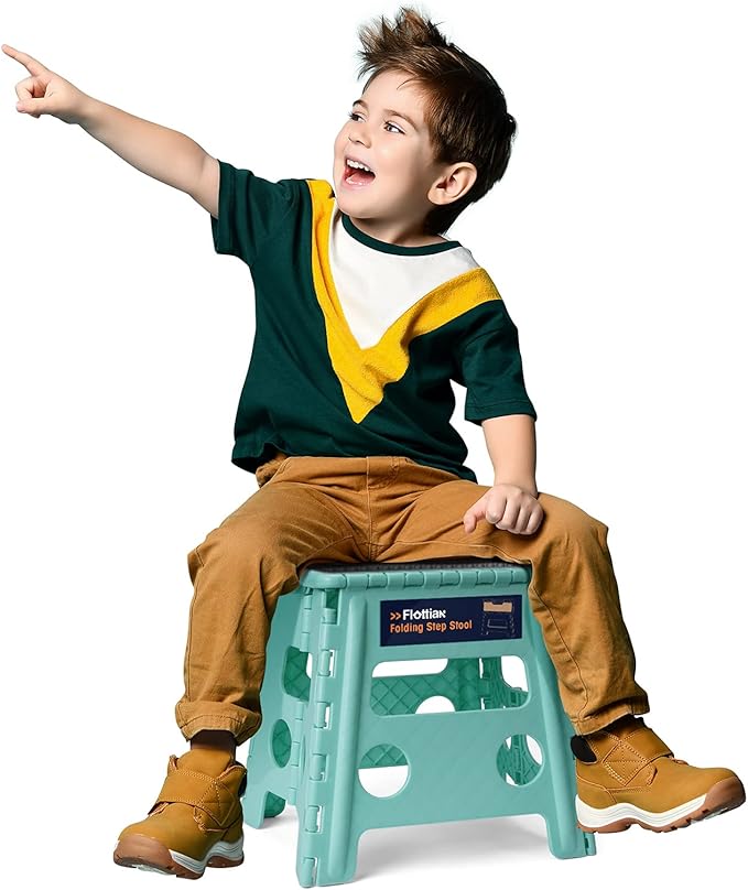 Flottian 13" Folding Step Stool for Adults and Kids Holds Up to 300 lbs,Non-Slip Folding Stools with Handle, Compact Plastic Foldable Step Stool for Bathroom,Bedroom, Kitchen,Teal,1PC