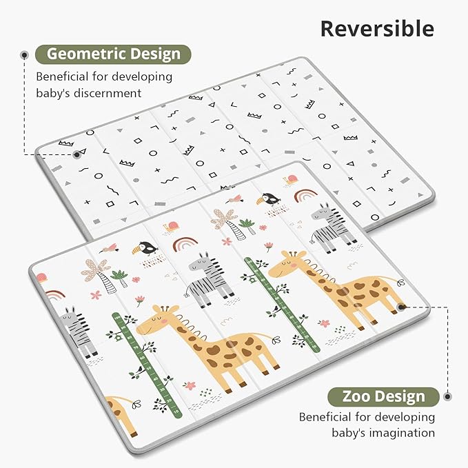 Baby Play Mat for Floor,79" x 71"Extra Large Foam Play Mats,Reversible Foam Playmat,Foldable,Waterproof &Anti-Slip Crawling for Babies,Toddlers,Infants, for Indoor and Outdoor,Cartoon Grey