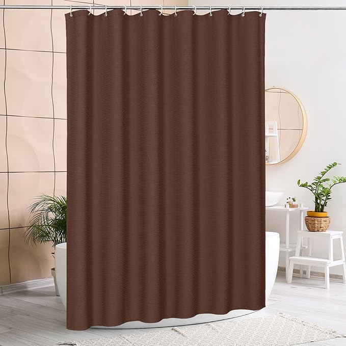 MitoVilla Brown Shower Curtain 72 x 78, Long Waffle Fabric Shower Curtains for Modern Luxury Bathroom Decor, Heavy Duty Hotel Cloth Shower Curtains 78 inch Long