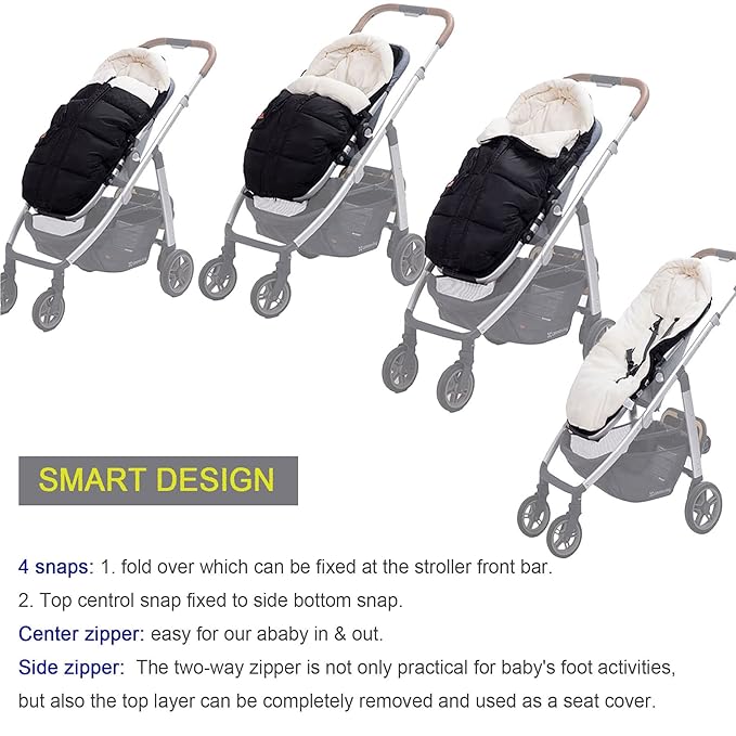 Stroller Footmuff, Stroller Cover for Winter, Front Panel Removeable Stroller Sleeping Bag, Adjustable Length Baby Stroller Blanket winter with Soft Hood, Fleece Lined Stroller Warmer Cover