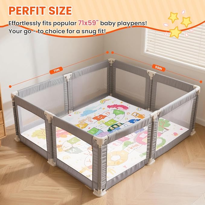 Duwenem Baby Play Mat for Floor,71x59 Inch Soft Padding Crawling Mat, Foldable and Machine Washable, Thick for Babies & Toddlers,Animal School