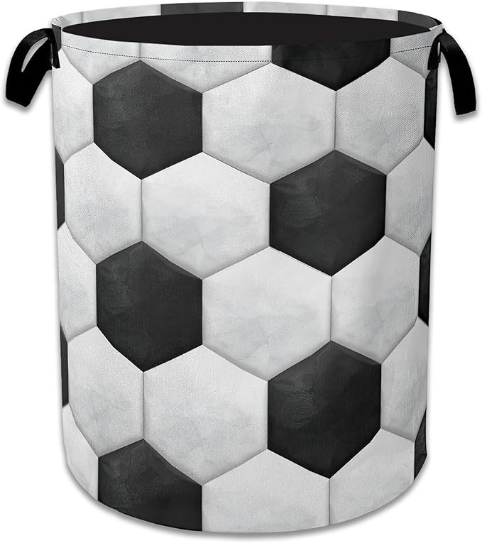 Hexagon Football Laundry Basket Collapsible Laundry Hamper, Oxford Cloth Storage Bin for Room/Bathroom/Bedroom/Dormitories 16" X 20.8"