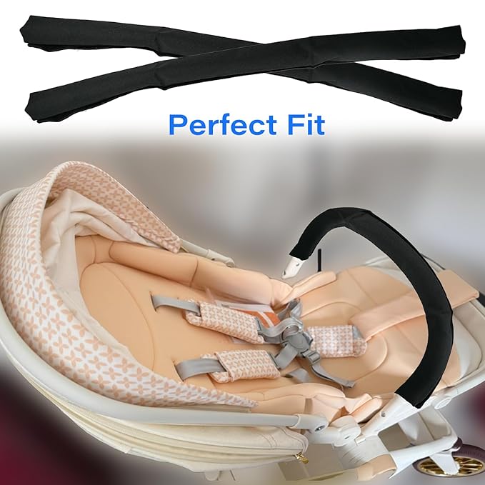 2PCS Stroller Bumper Bar Cover,Pushchair Armrest Handle Protector Cover,Handlebar Cover Replacement Pram Bumper Dustproof Handle Gloves,Removable Universal Protective Grip Bar Covers(Black)