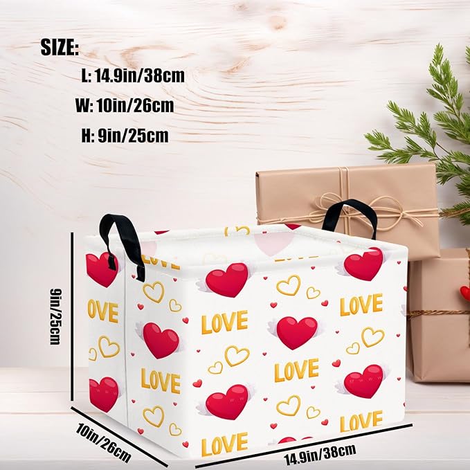 ASKETAM Valentine's Day Basket Gift for Empty Cute Heart Large Storage Bin for Kid and Baby Room Décor (Love Wings Red Heart)