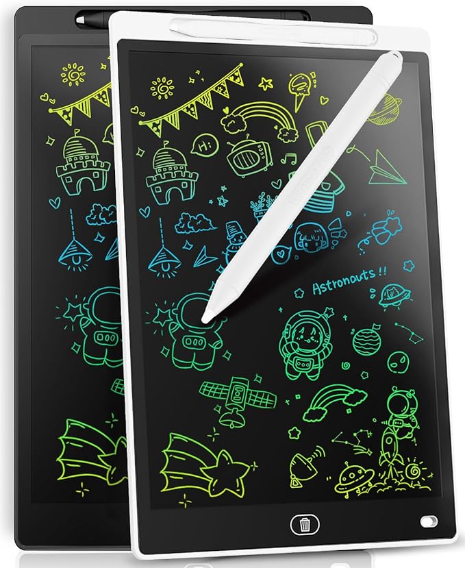 [2 Pieces] 10 Inch LCD Colorful Writing Graphic Tablet, Erasable Drawing Board, Kids Gift, Graphic Board for Games for 3 4 5 6 7 Years (Black & White)