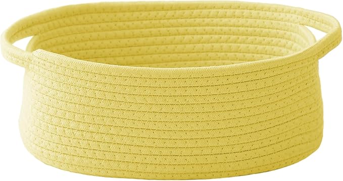 JMvicyroam Woven Basket,Small Rope Storage Bin with Handles & Ribbon Bag, Organizer for Shelves Closets,Gift Basket Empty for Birthday,Books,Dog Toys, Yellow