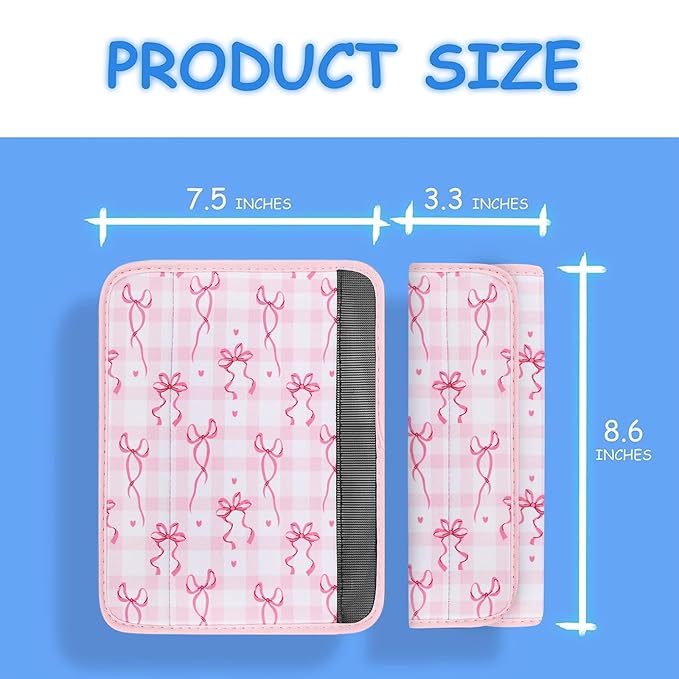 YR Seat Belt Cover for Kids, Soft Comfort Seat Belt Cushion for Children, Cute Cartoon Pattern Car Seat Belt Pads Cover for Girls and Boys, 1 Pack (Pink Bows)
