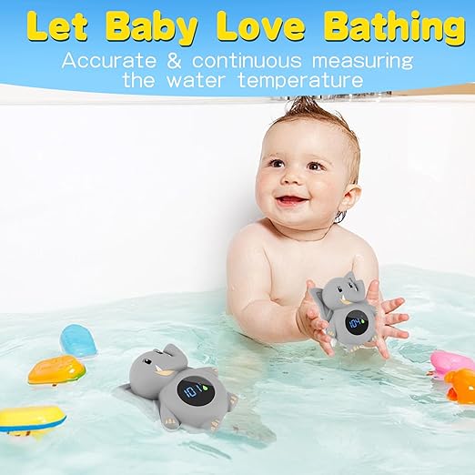 Baby Bath Thermometer, with LED Display and Temperature Warning,Kids' Bathroom Safety Products, Newborn Bath Safety Toy Thermometer (Elephant)