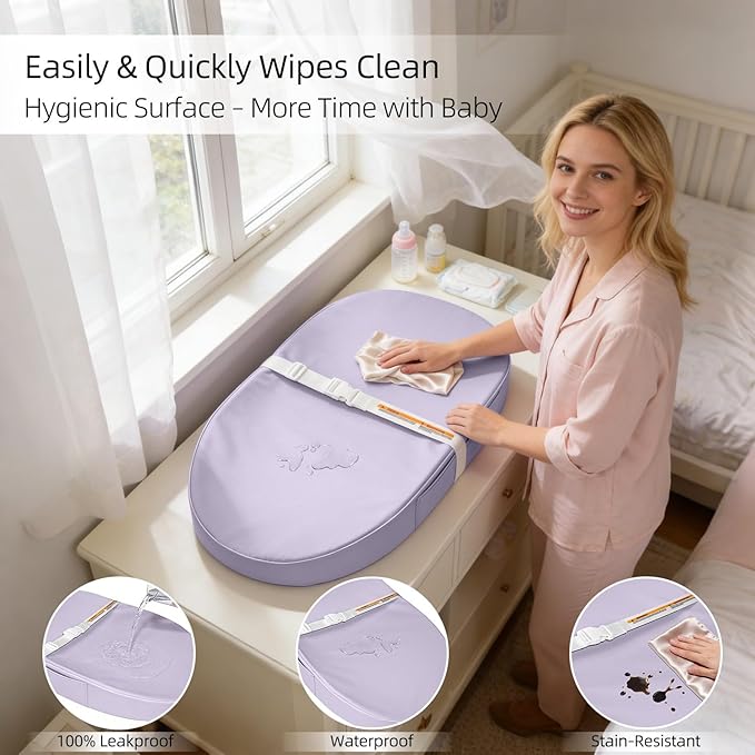Baby Changing Pad, Waterproof Vegan Leather Wipeable Diaper Changing Pad with Safety Strap Non-Slip Changing Mat for Dresser & Table