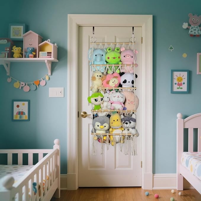 42cm Wide Over The Door Stuffed Animal Storage- 5-Tier Stuffed Animal Hammock For Toy Plush Hammock Hanging Net Big Girls Toddler Large Bag Animals Stuffy Behind