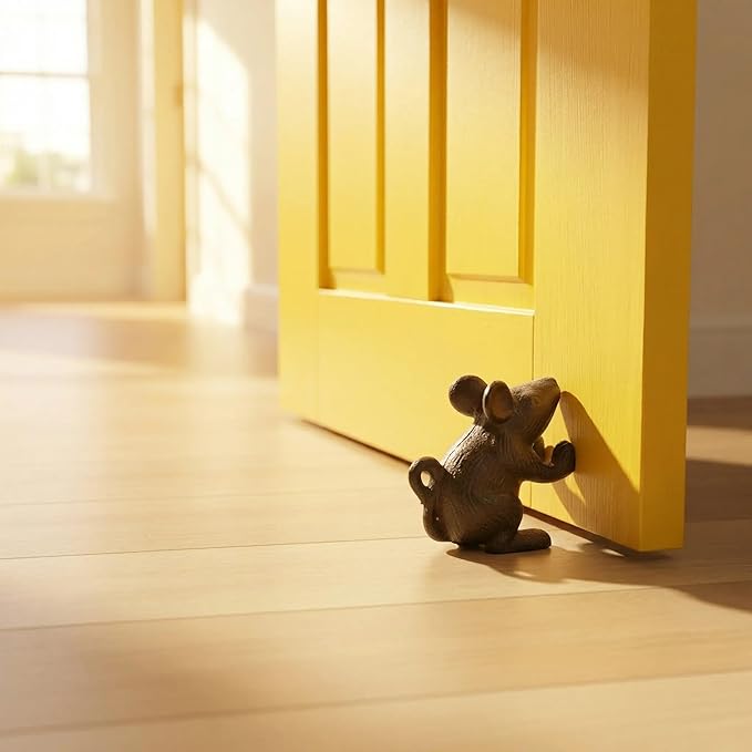 Comfy Hour Heavy Duty Cast Iron Mouse Door Stopper, Decorative Animal Door Stop for Bottom of Door, Rustic Brown Mouse Bookend & Door Wedge, Vintage Lodge Style Home Decor, 1 pc