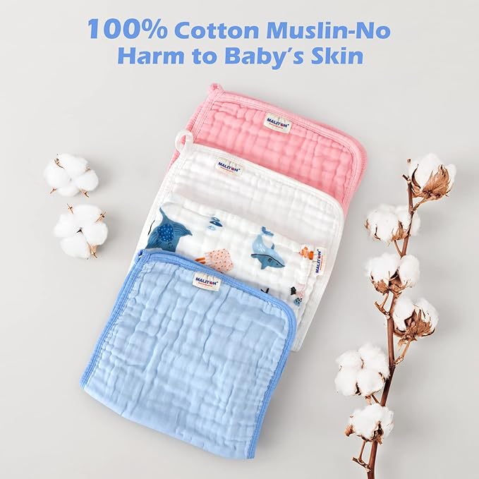 Maliton Muslin Baby Burp Cloths 6 Pack Large 20''x10'' 100% Cotton Burp Rags Absorbent and Soft 6 Layers Muslin Cloth Baby Essentials for Newborn(Zoo Pattern, Pack of 6)