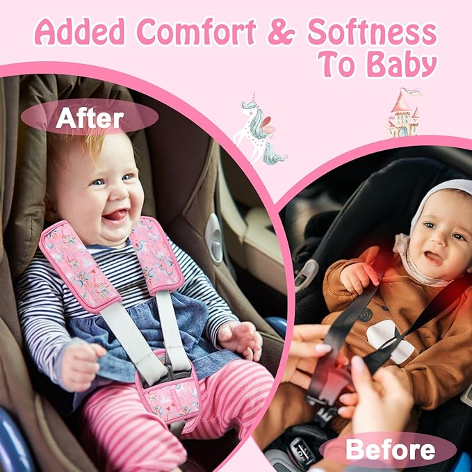 Car Seat Straps Pads for Kids, Ultra Soft Plush Car Seat Strap Covers for Kids, Infant Carseat Shoulder Pad, Hip Support for Car Seats, Pushchair, Baby Stroller. (Wizard Castle)