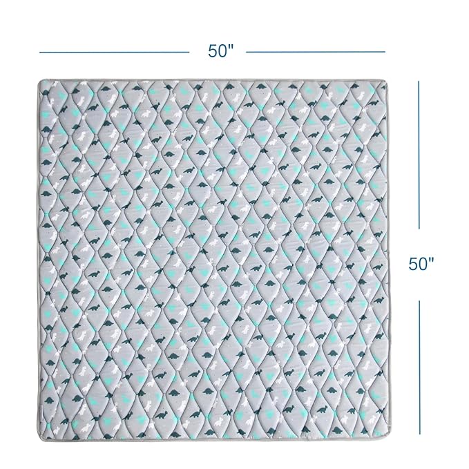 Premium Foam Baby Play Mat 50" X 50", Play Mat for Babies and Toddlers, Baby Floor Play Mat Non Slip, Kids Play Mat for Playpen, Thick One-Piece Crawling Mat, Easy Clean, Grey Dinosaur