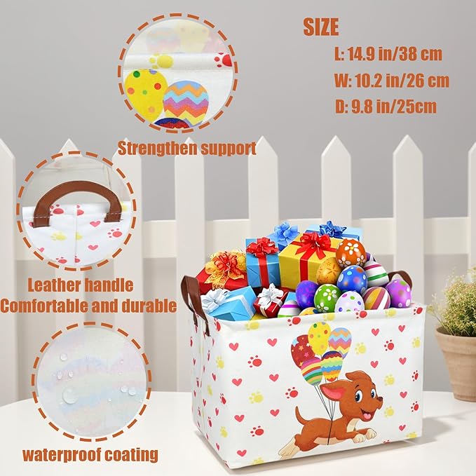 ASKETAM Large Easter Basket for Empty Kid Rectangular Cute Easter Gift Storage Basket Bunny Eggs Décor (Dog)