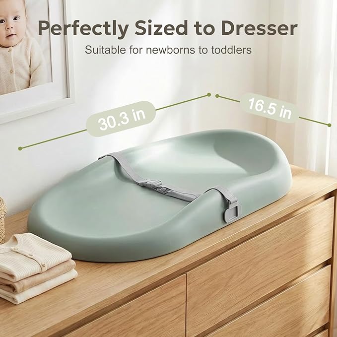 Mallify Baby Changing Pad with Waterproof and Non-Toxic Surface, Changing Table Pad with Adjustable Safety Belt, Easy-Clean & Portable Changing Pad for Dresser(Green)