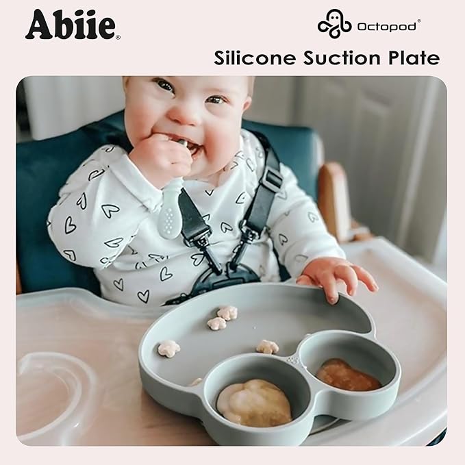 Abiie Octopod Frog Silicone Plates with Suction - Spill Proof, Easy to Clean - BPA-Free Bowl - Suction Plates for Baby and Toddler - Training & Feeding Divided Grip Dish (Pink Lavender)