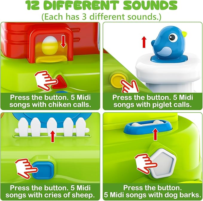 Vunrahsg Interactive Pop Farm Animal Up Toys with Music Sounds Montessori Cause and Effect for 1-3 Baby Boy Girl Early Educational Musical Baby Infant STEM Gift 12-18 Months Babies Birthday
