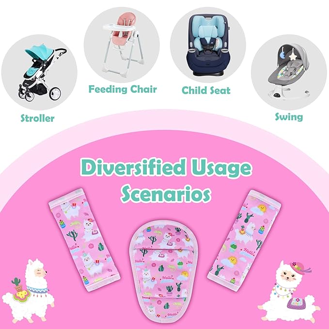 3 Pcs Car Seat Stroller Straps Pads for Baby, Newborn Soft Shoulder Strap and Crotch Covers, Universal Shoulder Straps Pads for Car Seat, Pushchair, High Chair (Pink Alpaca)