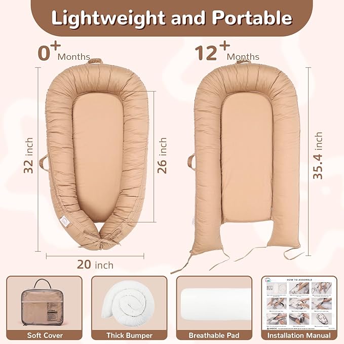 EAQ Baby Lounger, Infant Lounger for Newborn,Portable Baby Nest Cover Breathable & Soft, Newborn Essentials