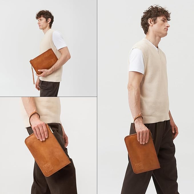 BERLINER BAGS Vintage Genuine Leather Document Organizer Theo XL, Passport Holder and Travel Wallet - Brown