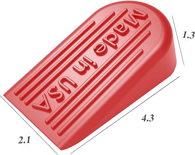 Rubber Door Stoppers for Bottom of Door Made in USA - Door Stop Wedge for Carpet, Tile, Concrete Floor, Heavy Duty for Commercial & Home - 2.1 x 1.3 x 4.3 Inches - Red, 4 Pack