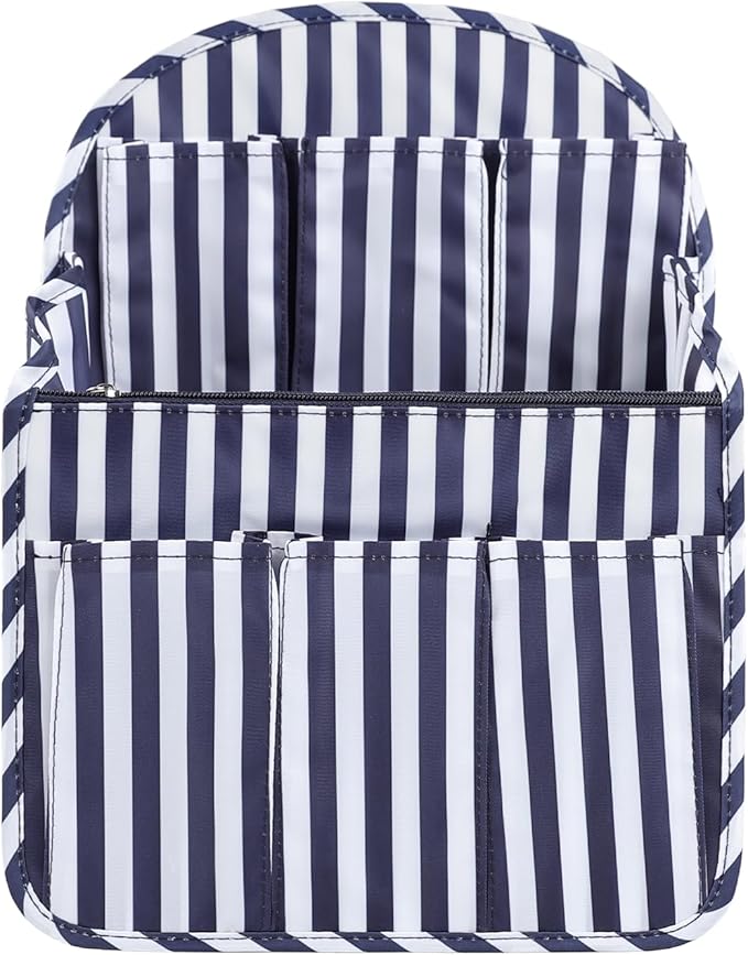 Surblue Backpack Organizer Insert Liner Hanging Travel Rucksack Purse and Handbag Insert Pocket, High-capacity Divider Foldable Nylon Shoulder Bag Organizer for Men and Women, (NavyStripes, L)