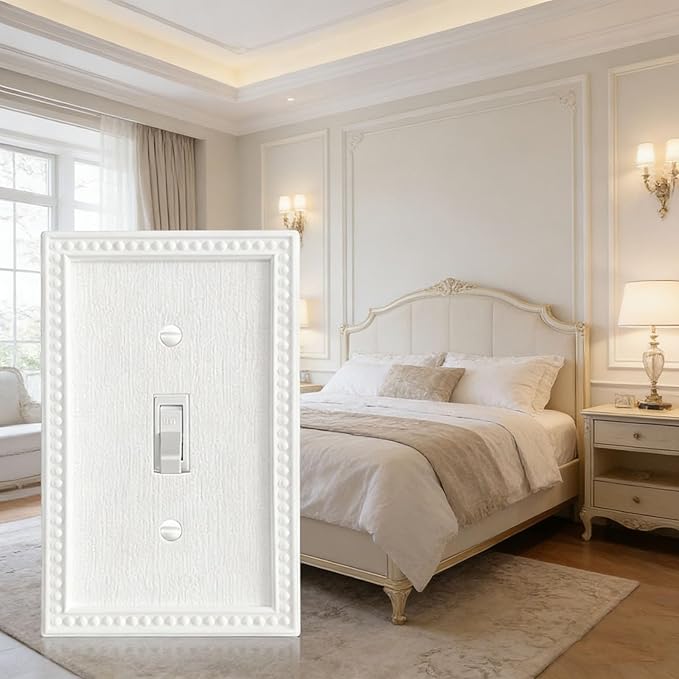 20 Pack Mid-Size Toggle Light Switch Wall Plates 1-Gang Switch Electrical Cover Plate Unbreakable Thermoplastic Faceplate, Classic Beaded Relief Design, White