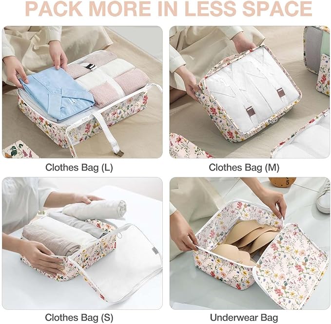 8 Set Packing Cubes for Suitcases, Packing Cube with Shoe, Cosmetics, Clothing, and Accessories Bags for Travel Luggage Organizer Women Men(Retro Flowers)