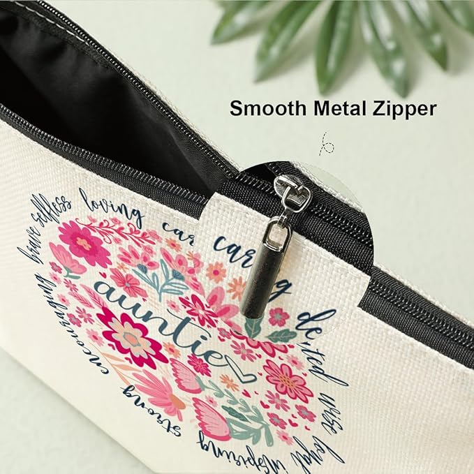 Auntie Aunt Gifts Makeup Bag，Auntie Gift Ideas,Aunt Birthday Gifts for Women New Aunts Anniversary Appreciation Cosmetic Bags,Abstract Floral Zipper Pouch Travel Toiletry Bag Accessories Organizer