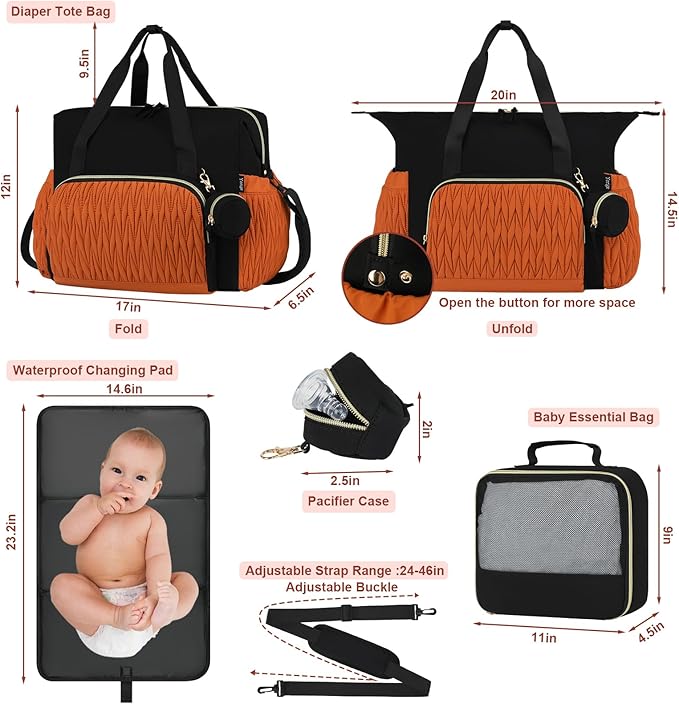 Yorige Diaper Tote Bag for Baby 6pcs, Large Mom Hospital Bags with Changing Pad Pacifier Case for Labor Delivery Boy Girl