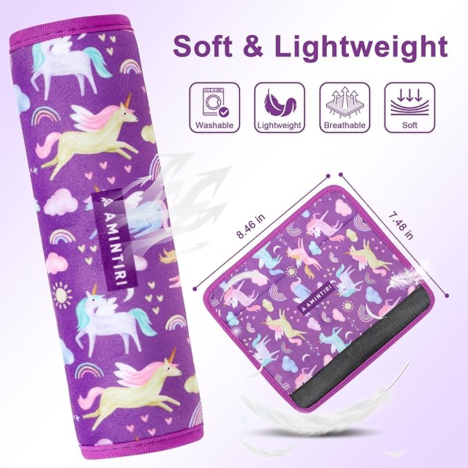 Amintiri Seat Strap Shoulder Pads for Kids, Seat Belt Cover for Children, Soft Furry Seat Belt Cushion for Travel, Cartoon Car Seat Belt Pad Cover for Boys and Girls.