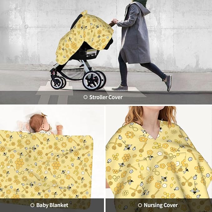 Bee Baby Car Seat Canopy Cover Multi Use Nursing Cover for Mom Nursing Covers Newborn Bee Shower Gift