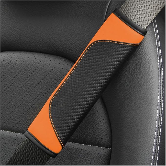 AUCELI 2PCS Car Seat Belt Cover, Carbon Fiber Seatbelt Shoulder Strap Covers, Breathable Leather Soft Harness Pad Protect Your Neck and Shoulder Compatible with Cars
