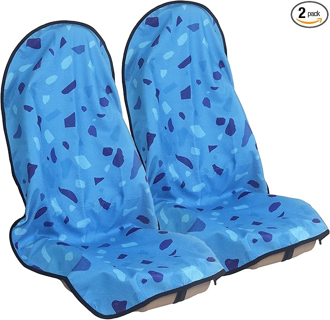 LoyaGour Car Seat Cover Protector Front Seats,for Gym Workout,Running,Swimming,Beach and Hiking,Waterproof Sweat Towel Bucket Seat Covers for Cars SUV Trucks (Blue Marbling, 2Pcs)