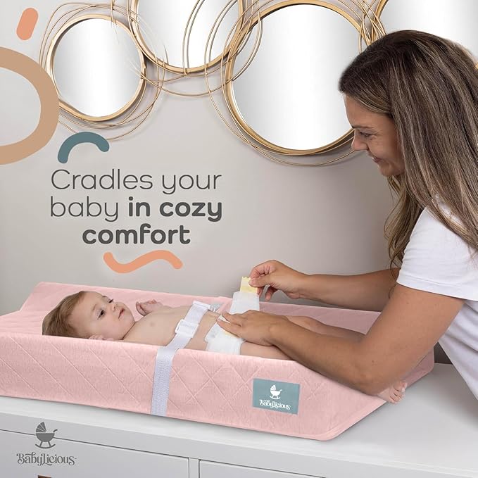 Contoured Baby Changing Pad – Waterproof & Breathable Diaper Changing Pad | Removable Washable Cover, Non-Slip Base & Safety Strap | Standard Size for Dresser & Changing Table Pads